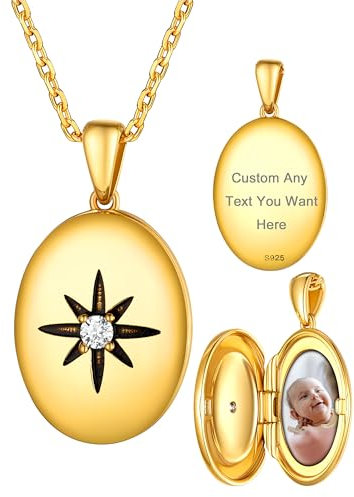 Supcare Custom Oval Medaillon zum Öffnen für Bilder Damen Gold Locket mit Nordstern S925 Necklace Vintage Kette Foto Halskette mit Anhänger Amulett Souvenir Charm Personalisiert Schmuck für Alltag