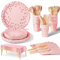 Nkaiso Rosa y Rosado Vajilla Fiesta Cumpleaños, 141 Piezas Platos y Vaso Cumpleaños Infantil, Juego de vajilla para Fiestas Platos Servilletas Cubiertos para Baby Shower Aniversarios -20 Invitados