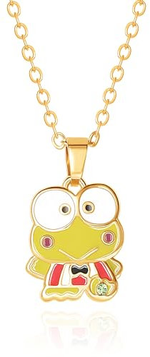 Hello Kitty Sanrio Keroppi-Halskette f r Damen, 45,7 cm, 18-kar tiges Gold, mit 3D-Anh nger, Emaille, offizielles Lizenzprodukt, Messing, Kristall, Messing, Kristall