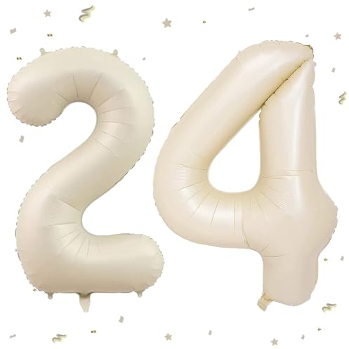 Luftballon 24. Geburtstag Beige, XXL Riesen Creme Folienballon 42 24 für Frauen,40Luftballon 24. Geburtstag,Zahlen 2 und 4 Folienballon für 24 Jahre Geburtstagsdeko Jubiläum Party Dekoration