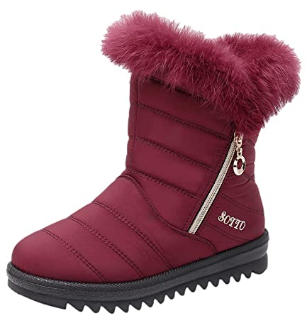Winterstiefel Damen Gefüttert - Wasserdicht Winterschuhe Winterboots Mit Reißverschluss Winter Schwarz Schneestiefel Schlupfstiefel Warm Kurzstiefel Wanderschuhe Ski Outdoor Boots Stiefeletten