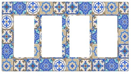 Vintage Blu Messicano Talavera Tiles 4 Gang Rocker Decora Interruttore Della Luce Copertura Presa Coperture Piastra A Parete Piastra Decorativa Placca Elettrica Frontale Gfci Per Fattoria Camera Da