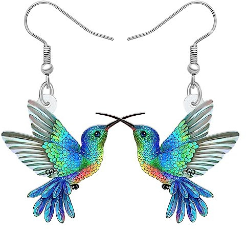 RAIDIN Süße Acryl Kolibri baumeln Haken Ohrringe für Damen Mädchen bunte Vogelschmuck Geschenke für Vogelliebhaber Charms (Blau)