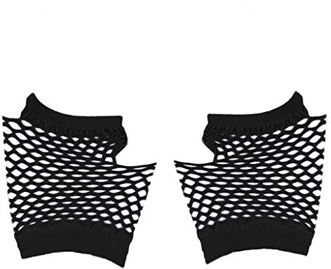 80s Fishnet 80s Mesh-Stil Handschuhe kurze Kleidung Damenpartyhandschuh Nachtleben Knebel Latex (Black, One Size)
