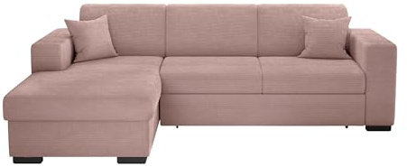 LOUNGITUDE - Fuji - Canapé d'angle - Convertible - 4 Places - Coffre - en Velours cotelé - L262cm - Gauche - Rose