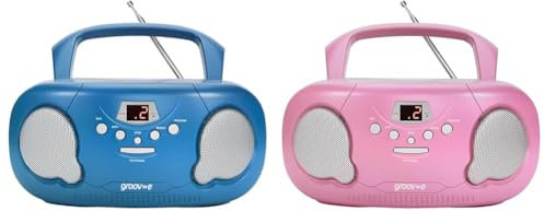 groov-e Orginal Boombox - Portable CD Player with Radio, 3.5mm Aux Port, & Headphone Socket & Portable CD Player Boombox with AM/FM Radio, 3.5mm AUX Input, Headphone Jack, LED Display