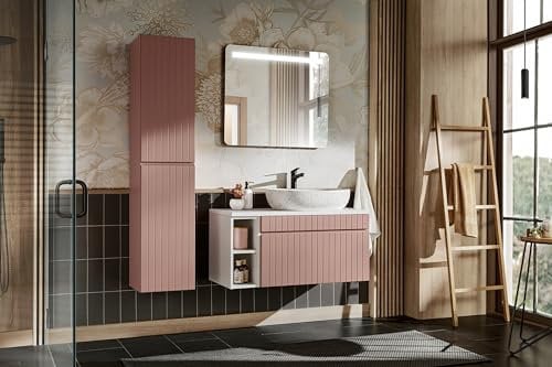 Muebles Slavic Mobile da bagno a parete con lavabo + ripiano cassetto piedistallo rosa 100 cm – mobile da bagno