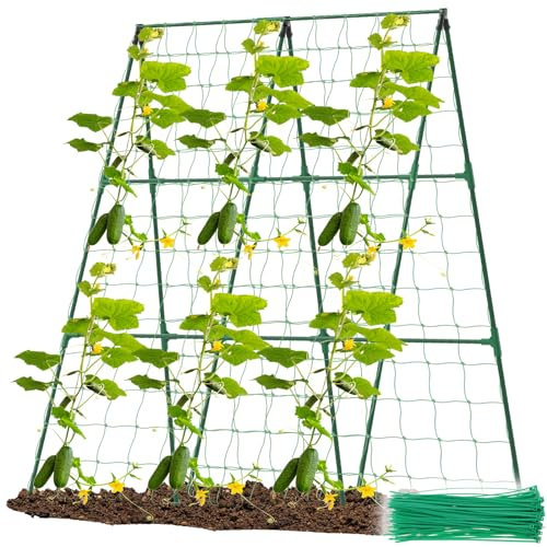 Garden Cucumber Trellis, A-Frame Support Stand with Adjustable Shape Netting Detachable Gardening Trellis Climbing Frame Easy to Install Tomato Support Frame for Climbing Vegetable