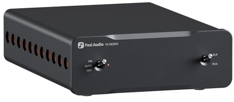 Fosi Audio V3 Mono Leistungsverstärker für passive Lautsprecher, Mini Monoblock Class D Verstärker mit TPA3255, 240W für HiFi Heimkino AVR Receiver, RCA/XLR symmetrische Eingänge, 48V/5A Netzteil