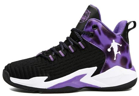 DHOVOR Boys' & Girls' Basketball Shoes - Kid's Basketball Trainers - Anti Slip Sports Sneakers - Purple, Size 3.5 UK