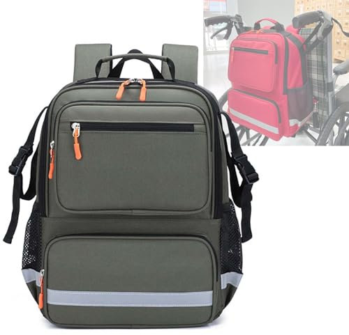 Rollstuhl Rucksack, Rollstuhl Tasche Hinter dem Sitz, Große Kapazität Rollstuhlzubehör - Rollstuhltasche Hinten - Mit reflektierendem Streifen für Medikamentenlagerung - Nur Tasche (C) (Army Green)