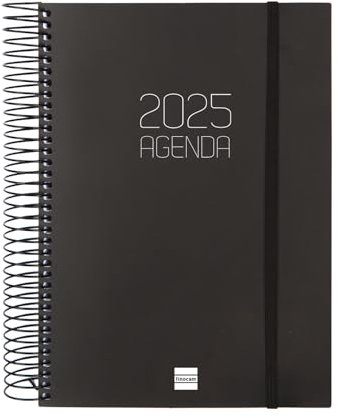 Finocam Terminkalender 2025, Spiralbindung, blickdicht, 1 Tag pro Seite, Januar 2025 – Dezember 2025 (12 Monate), Schwarz Französisch