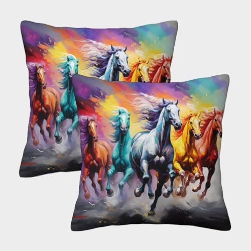 DCABEIOOE Pferd 2er Set Gallop on Pferdback Dekokissen Outdoor Kissen 50x50cm