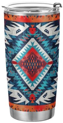 JUMBEAR Vaso de 590 ml, diseño de tapiz nativo americano, de acero inoxidable, aislado al vacío, taza de café y agua, taza térmica de viaje para el hogar y exteriores