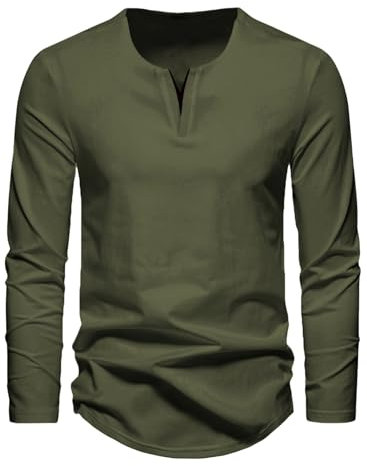 Meilicloth Mens Long SleeveT Shirts Henley T Shirt Casual Solid Pullover V Neck Top for Men Green M