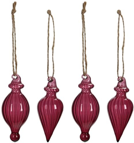 Weihnachtsbaumschuck 4er Set Weihnachtskugeln aus Glas - Roter Christbaumschmuck Deko Fensterdeko Weihnachtsbaumschmuck zum Aufhängen - Ausgefallene Weihnachtsbaumkugeln Dekohänger Weihnachtsschmuck