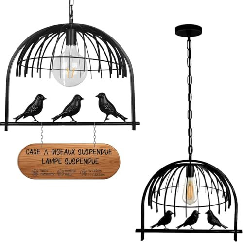 LEDSone Industrielle Pendelleuchte, Hängende Vogelkäfig-Pendelleuchten, E27-Sockel, Vintage, verstellbare Pendellampe für Küchenbeleuchtung (schwarz) [Energieklasse A]