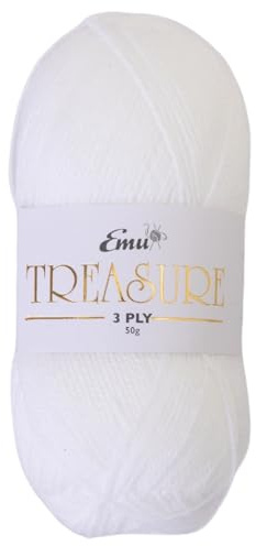 Emu Treasure 3 Ply Super Soft Nylon Blend Yarn 50g Ball 301m, White - 500
