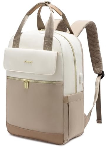 LOVEVOOK Backpack Womens, 15.6 Inch Fashion Laptop Rucksack Bag for Ladies, Lightweight Computer Backpack Work Bag with USB Port, Casual Daypacks Back Pack for School Uni Travel, Beige Khaki