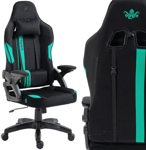KRAKEN CHAIRS Chaise Gaming Tissu - Noir Marine - Fauteuil Gamer Confortable Ergonomique - Réglable Accoudoir/Lombaire - Chaise Bureau Pivotante - pour Gamer Adulte Bureau - Chaise de Gaming