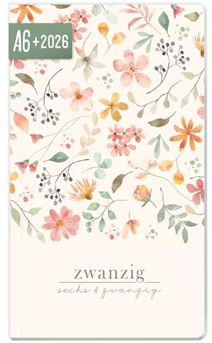 Häfft® Monatskalender 2026 A6+ Slim Wild Blossoms 1 Monat auf 2 Seiten, Monatsplaner klein, Taschenkalender 2026 mit Jahres- & Ferienübersicht - nachhaltig & klimafreundlich