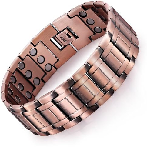 JFUME Bracelets magnétiques en cuivre pur pour hommes, 20,3 cm, réglables, accessoires 4 en 1, avec outil de retrait de maillon, Mittelgroße, Cuivre, Pas de gemme