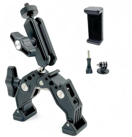 Super Clamp with 3‘’ 360° Dual Ballhead Magic Arm, Cold Shoe 1/4” Threads Mount Adapter For Phone Action Camera Desk Tripod, Tube, Gimbal, Crossbar, Compatible with SmallRig, GoPro, DJI ST83, 13-65MM