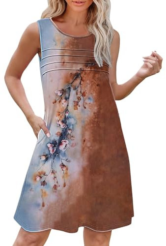 Chanpning Sommerkleider Damen Elegant U-Ausschnitt Strandkleid Mode Sonnenkleid Elegant Partykleid Locker Etuikleid Tunika Blusenkleid Frauen Dress Tank Cocktailkleid Ärmelloses Bohokleid