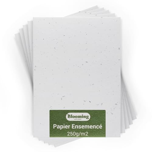 BLOOMING Saatpapier – 10 Stück – DIN A5 250 g/m² – 15 x 21 cm – weiß blanko – biologisch abbaubare Wildblumensamen – Karten, Einladungen, Drucke