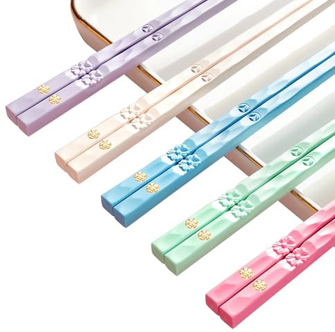 EUYKQNOI bacchette sushi,Bacchette lavabili in lavastoviglie in vetroresina 5 paia,bacchette giapponesi in lega riutilizzabili bacchette nere set di bacchette antiscivolo sushi