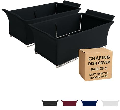 Chafer Wind Guard 2 Pack | Handle Covered Chafing Dish Wind Guard | Decorative Cover for Buffet & Catering Events (Black)