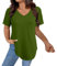 Generisch Camiseta de manga corta para mujer, cuello de pico, camiseta de punto informal, monocolor, tallas grandes, camiseta básica, blusa de tela supersuave, verde, XXL