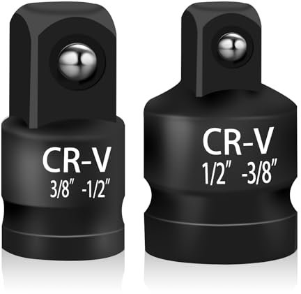 2PCS Impact Socket Adapter Set, Alloy Steel 1/2 Female to 3/8 Male Reducer, 3/8” Female to 1/2” Male Drive Adapters Conversions for Impact Wrench(Black)
