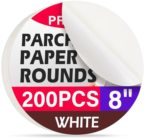 8 Inch Parchment Paper Rounds, 200 Pcs Non Stick Baking Parchment Circles for Air Fryer Liners, Springform Pan, Round Cake Pan, Freezing, Tortilla Press Storage and Freezing Hamburger Patties and more