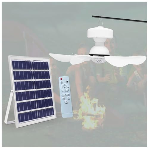 Portable Solar Ceiling Fan with Adjustable LED Light and Remote Control, 2 in 1 Multifunctional for Outdoor Camping and Lighting Needs