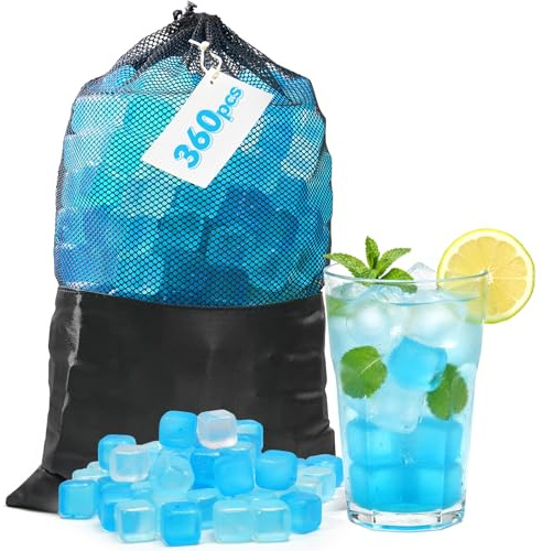 Nilpferd 360 Pack Reusable Ice Cubes for Drinks, BPA-Free Ice Packs for Lunch Boxes, Coolers, Refreezable Plastic Ice Cubes Without Diluting Drinks for Party Hosts & Outdoor Ice Baths Enthusiasts