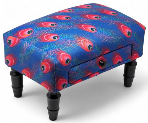 Minster Stylish Living Peacock Print Vibrant Upholstered Ottoman Footstool with Storage Drawer