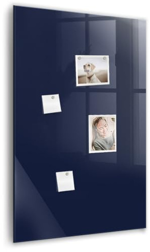 Tableau en verre vertical magnétique | Whiteboard portrait pour bureau, maison ou cuisine | Avec aimants néodyme puissants inclus - 60x90cm - bleu marine foncé