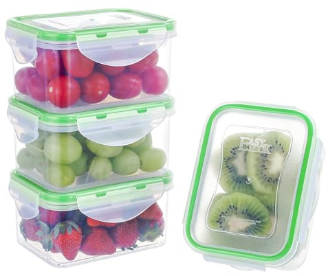 EASYLOCK Airtight Food Storage Containers with Lids Plastic, 500ML, 4 Pack | Microwave Freezer Safe, Fridge Organisers for Soup, Reusable Meal Prep & Portion Control, Snack Pots, Salad, Sauce, Leftover