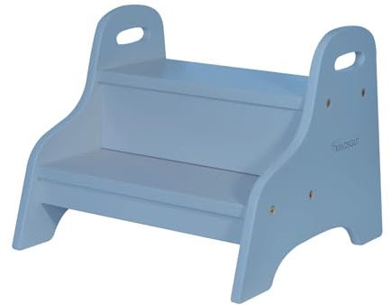 Escalera de Madera Kindsgut, Taburete con 2 peldaños Ideal para niños, Colores discretos, Azul Claro.