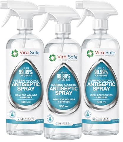 3 x 500ml Vira Safe 80% Pure Rubbing Alcohol Antiseptic Spray 500ml – Multipurpose Cleaning & Disinfecting Solution for Home, First Aid, Electronics, Glass & Stainless Steel (3 x 500ml)