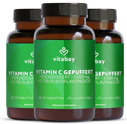 Vitabay Vitamin C 1000 mg – 1000 vegane Time Released Tabletten | gepuffertes Vitamin C mit Citrus-Bioflavonoiden – ohne unnötige Zusätze, laborgeprüft – Vorrat für 750 Tage