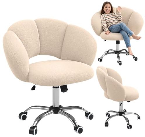 Bellabino Meli Kinderschreibtischstuhl Wolkenform, Beige, höhenverstellbar | 360° Drehstuhl mit 5 Rollen, ergonomischer Kinderstuhl, gepolsterter Schminktischstuhl, Kinderzimmerstuhl, Jugendzimmer