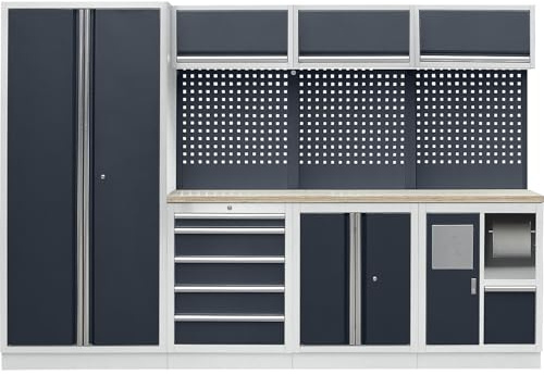 kaiserkraft | Werkstattschranksystem mit Flügeltür-Hochschrank | Abfall- und Reinigungs-Center | BxT 2955 x 460 mm | lichtGrau/AnthrazitGrau
