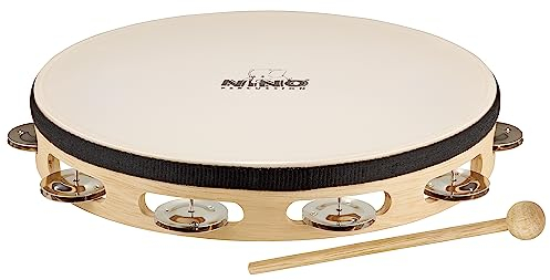Nino Percussion Traditional Headed Tambourine - Musikinstrument für Kinder ab 5 Jahren - Durchmesser 10 Zoll - Siam Eiche, Natur (NINO25)