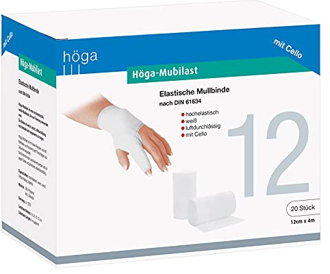 Höga Mubilast, elastische Mullbinde/Fixierbinde 12 cm x 4 m gedehnt, á 20 Stück, DIN 61634