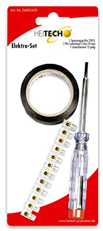 HEITECH Elektro-Set mit 1 Spannungsprüfer, PVC-Isolierband 5 m Lüsterklemme 12 polig