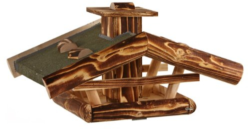 Dehner Natura Premium Wildvogel Futterhaus Watzmann, Futterstation für Wildvögel geflammt, Vogelhaus wetterfest / stehend, inkl. wasserabweisender Teerpappe, ca. 55 x 40 x 23 cm, Holz, natur