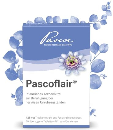 Pascoflair: 30 Tabletten - pflanzliches Beruhigungsmittel – bei nervöser Unruhe, z.B. durch Stress - 425 mg konzentrierter Extrakt pro Tablette entspricht 4250-6375 mg Passionsblume (Tagesdosis)