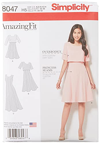 Simplicity 8047H5 Amazing Fit Misses Slim Dress in Average and Curvy Fit Sewing Pattern, Paper